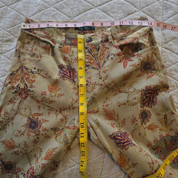 Lauren Ralph Lauren Pants Women's 6P Tan Red Floral Preppy Old Money Classic - Picture 7 of 9